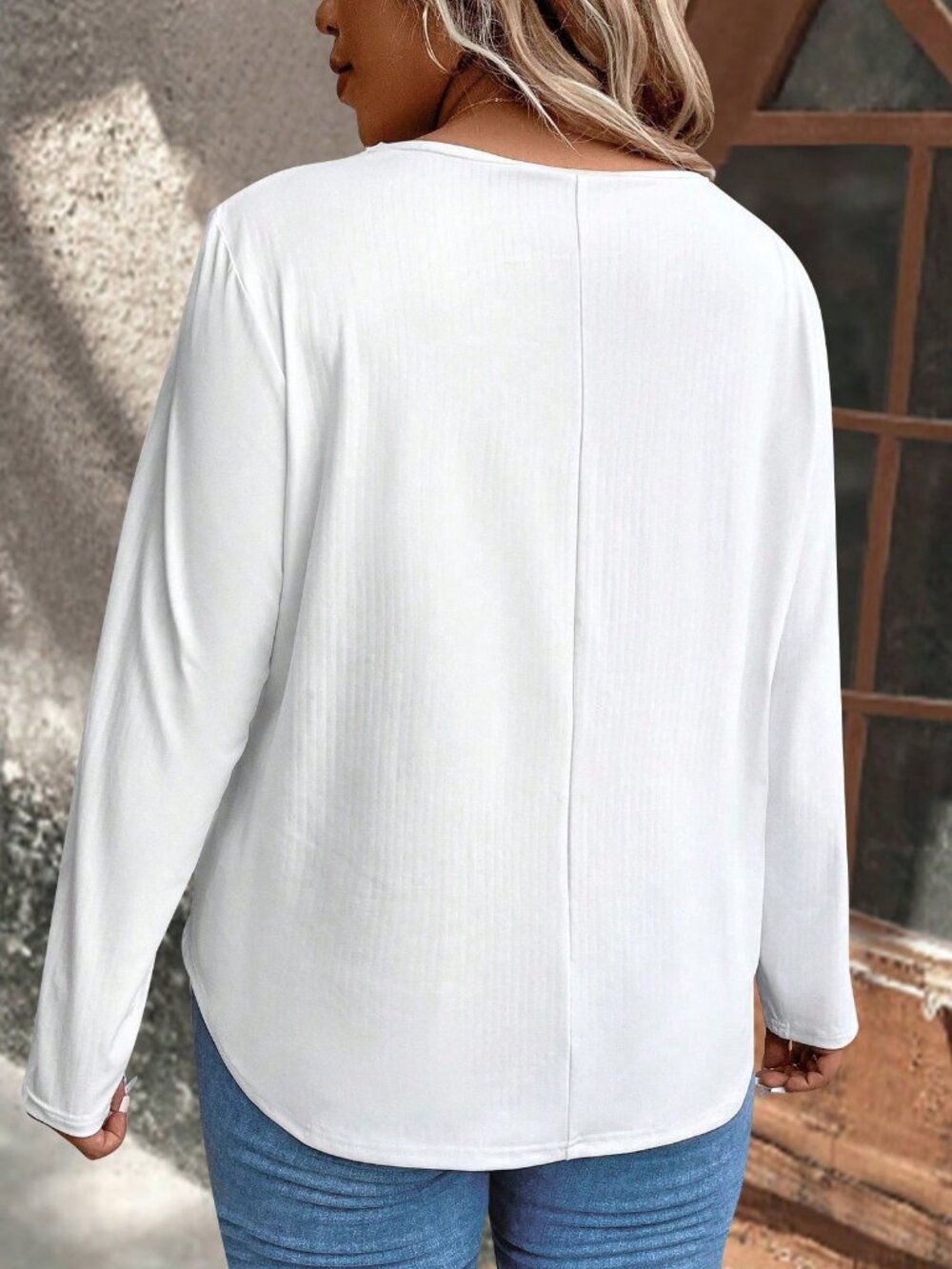 Solid Button Front Tee 1X - Picture 2 of 2